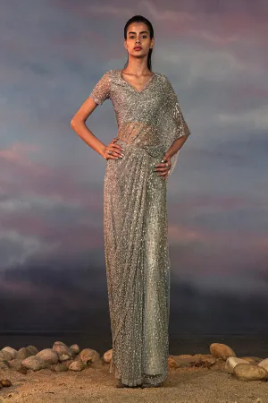 Iolite Space Grey Fully Embellished Pre-Stitched Saree