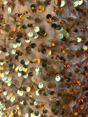 Iridescent Gold Mermaid Sequin on Skin Stretch Velvet Spandex Fabric