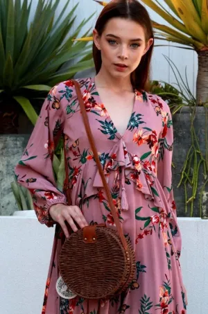 Isabella Boho Round Rattan Bag Dark Brown
