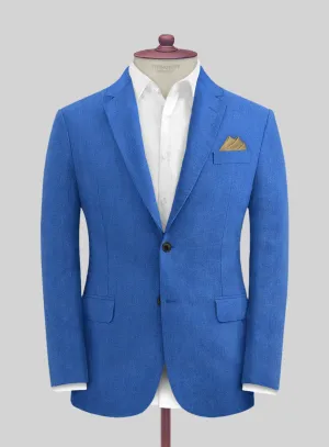 Italian Prato Electric Blue Herringbone Linen Jacket
