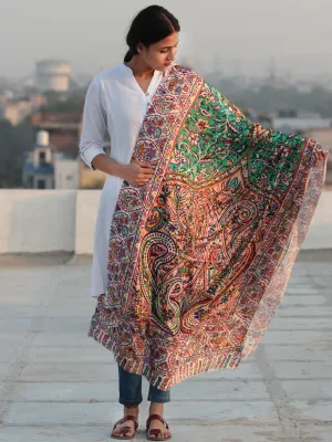 Ivory Multi Color Digital Print Modal Silk Woollen Kashmiri Shawl - S200530