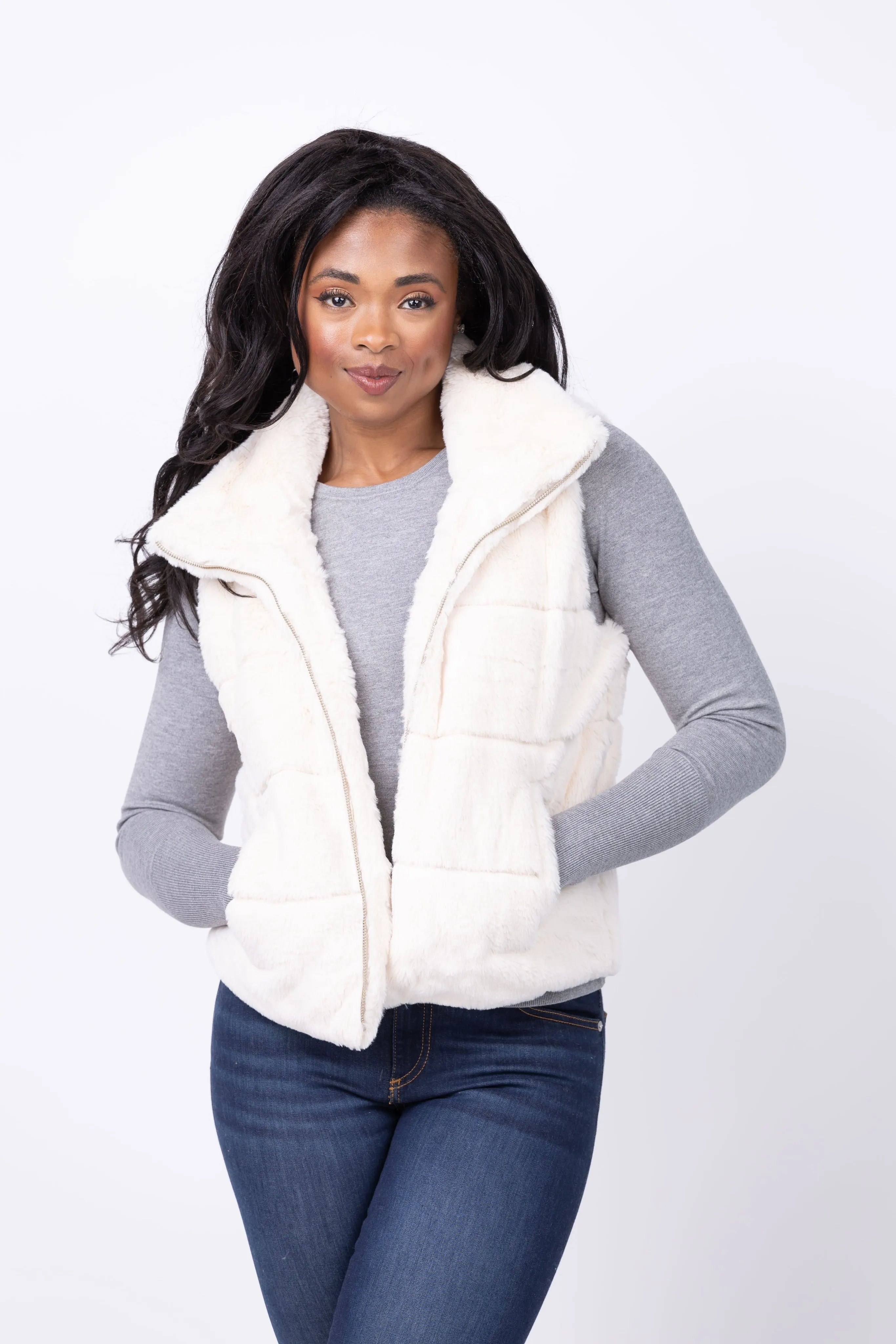 J. Society Faux Fur Vest in Cream