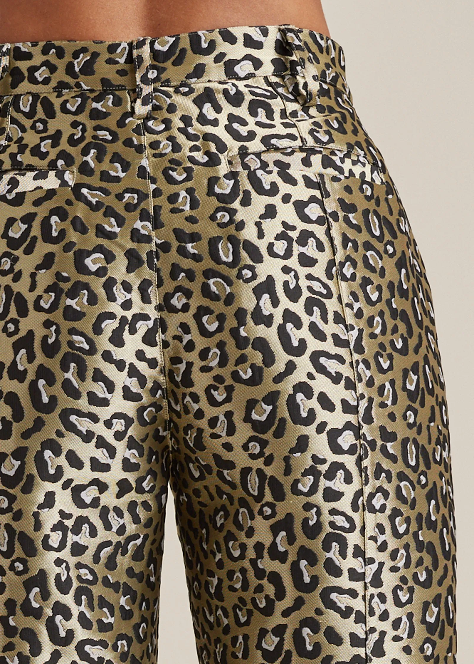 Jacquard Slit Hem Pants - Black & Gold