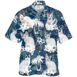 Japanese Bobtail Hawaiian Shirt, 3d Full Printed White Cat Hawaiian Shirt, Summer Aloha Beach Shirts, Summer Gift For Women