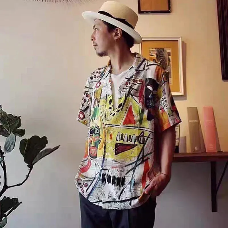 Japanese Hawaiian Graffiti Loose Short Sleeved Cardigan Printed Shirt