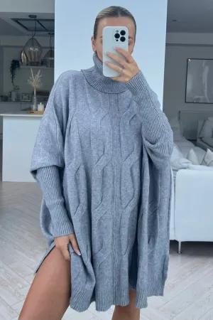 jayda grey cable knit roll neck jumper