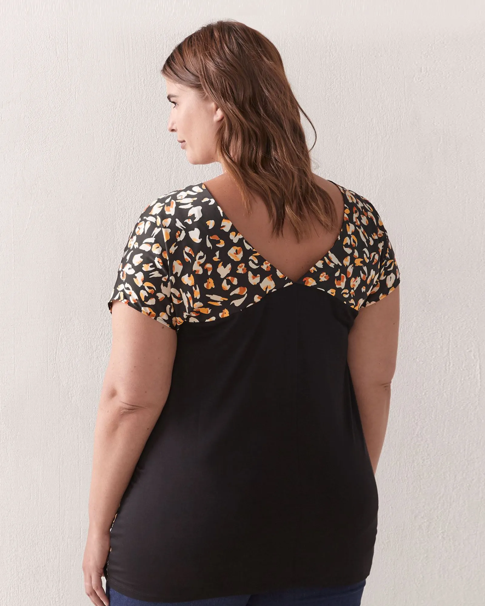 Jessica Mixed Media Top | Black / Orange