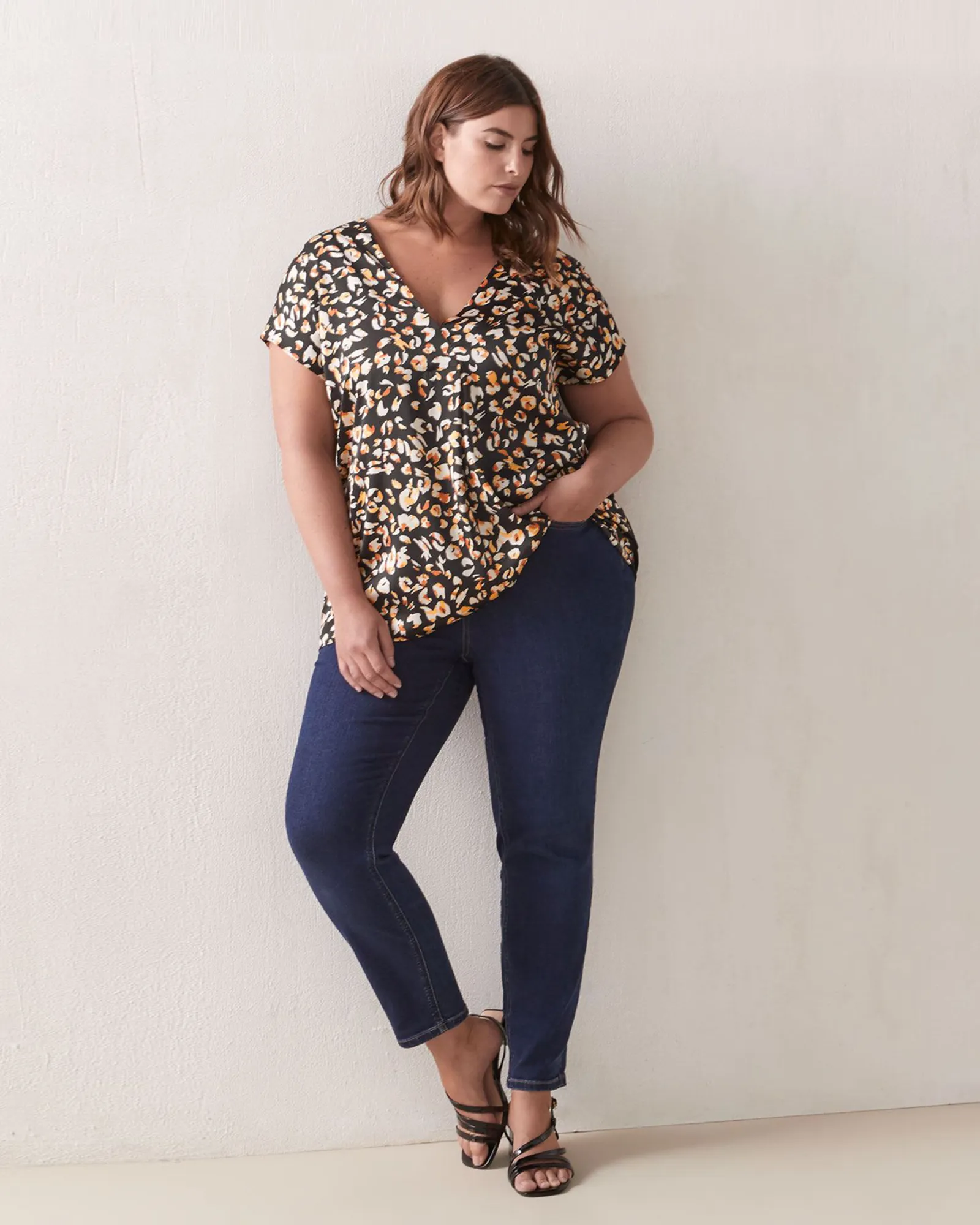 Jessica Mixed Media Top | Black / Orange