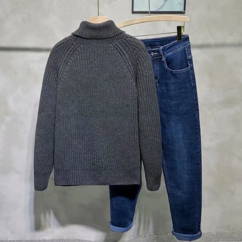 Jinquedai fall outfits men Turtleneck Sweater Men's Korean-Style Loose Winter New Men's Inner Wear Thickened Pullover Knitted Bottoming Shirt Woolen Clothes