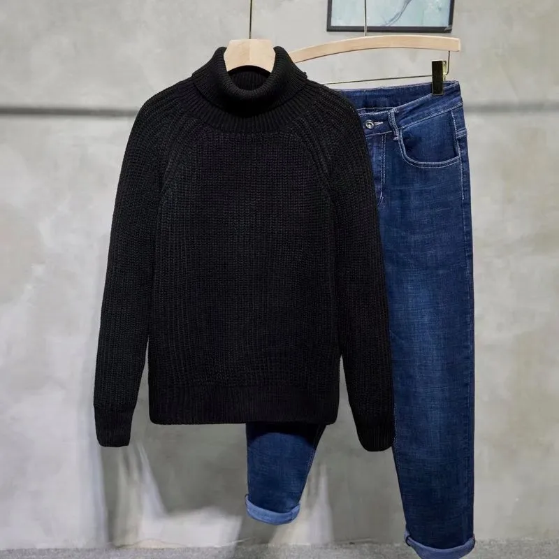 Jinquedai fall outfits men Turtleneck Sweater Men's Korean-Style Loose Winter New Men's Inner Wear Thickened Pullover Knitted Bottoming Shirt Woolen Clothes