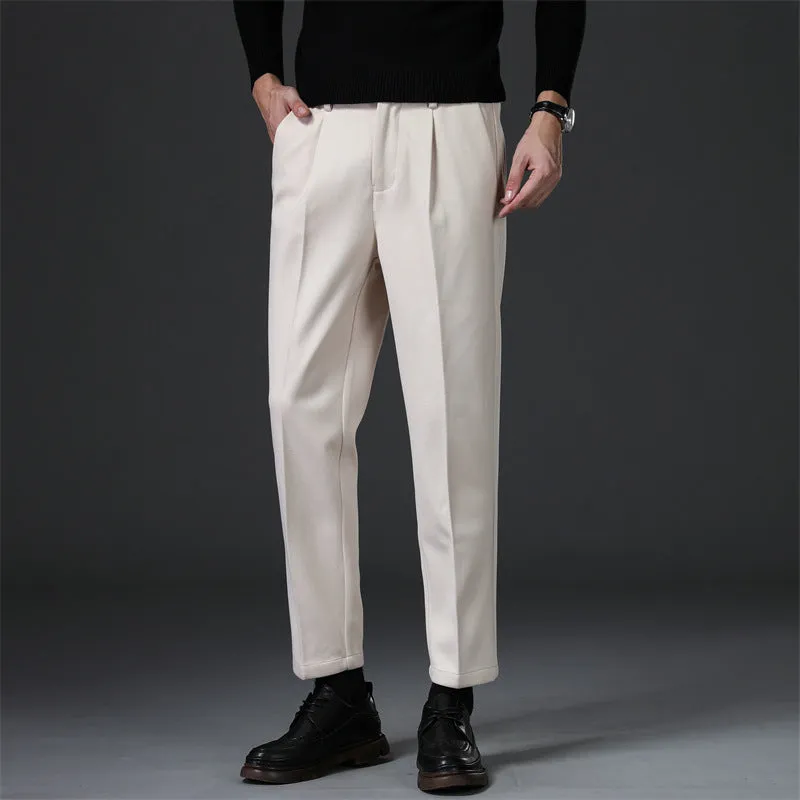 Jinquedai old money outfits men New Thickened Men's Casual Pants Loose Straight Woolen Men's Pants Autumn and Winter Fleece-lined Light Mature Wind Draping Small Suit Pants