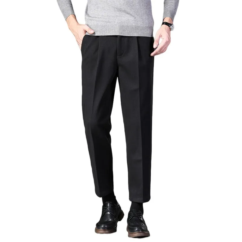 Jinquedai old money outfits men New Thickened Men's Casual Pants Loose Straight Woolen Men's Pants Autumn and Winter Fleece-lined Light Mature Wind Draping Small Suit Pants