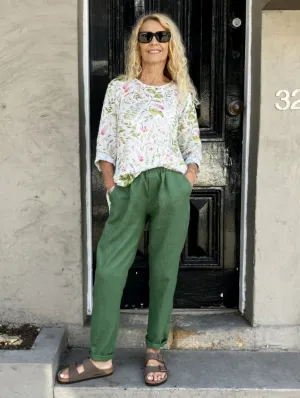 Jiva Mimi Pant - Narrow Leg Linen - Forever Green