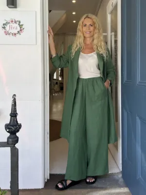 Jiva Mimi Pant (Regular) - Wide Legged Vintage Wash Linen - Forever Green