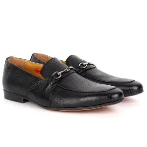 John Foster Exquisite Black Leather Patterned Designed Shoe With Gold Logo Design