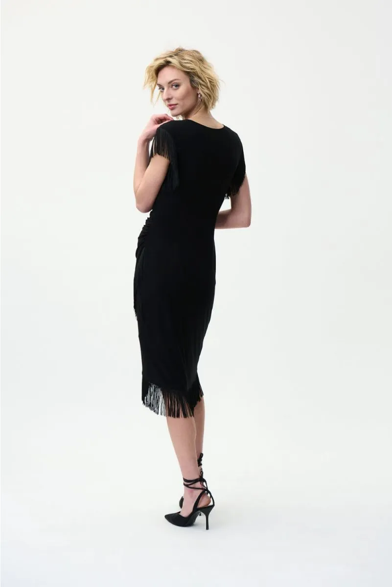 JOSEPH RIBKOFF 224209 Fringe Hem Dress