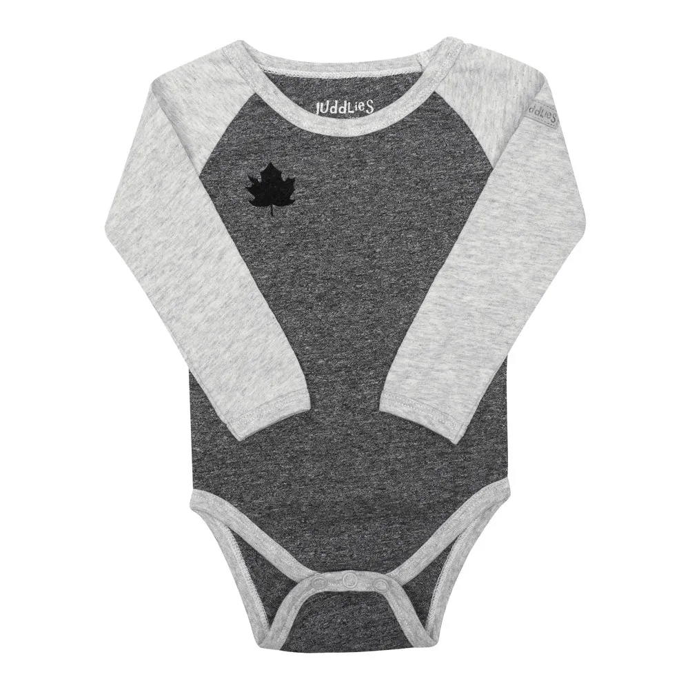 Juddlies Organic Cotton Raglan Long Sleeve Bodysuit - Graphite Black (0-3 Months, 8-12 lbs)