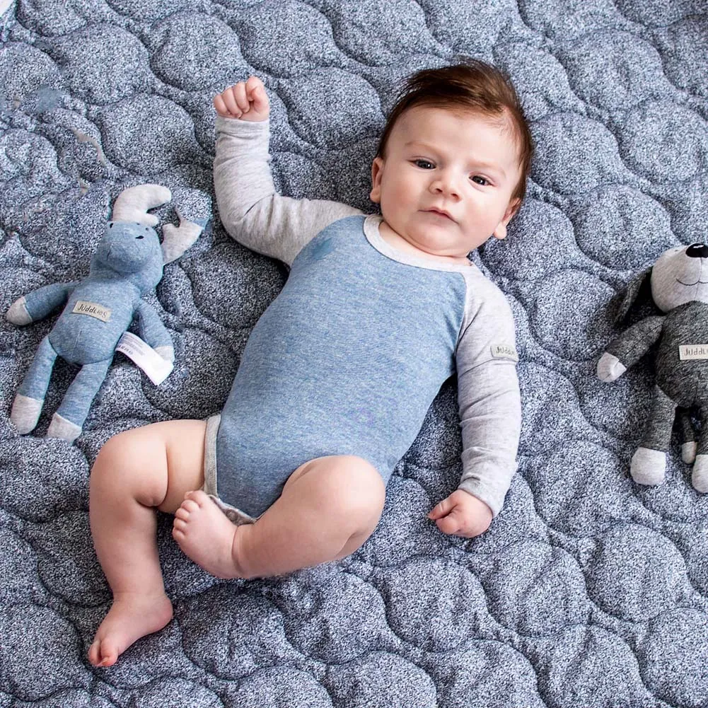 Juddlies Organic Cotton Raglan Long Sleeve Bodysuit - Graphite Black (0-3 Months, 8-12 lbs)