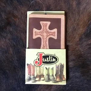 Justin Leather Checkbook Wallet with Tooled Cross