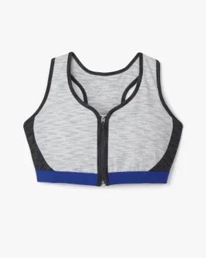 Kai Zip-Front Bra | Charcoal Grey / Royal Blue