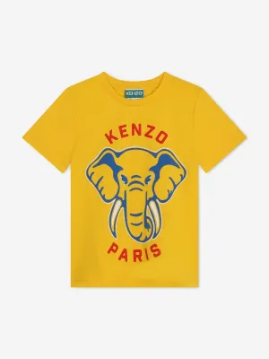 KENZO Boys Elephant Print T-Shirt in Yellow