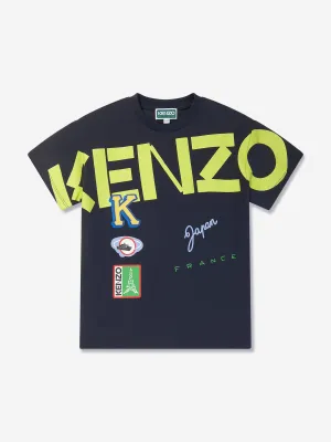 KENZO Boys Organic Cotton Logo T-Shirt in Navy