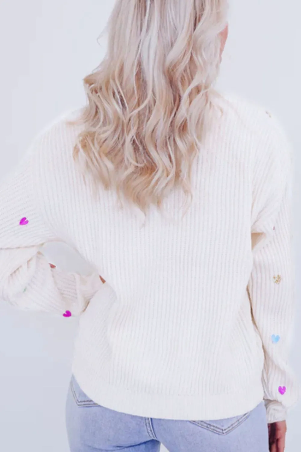 kesley Heart Sequin Round Neck Long Sleeve Sweater
