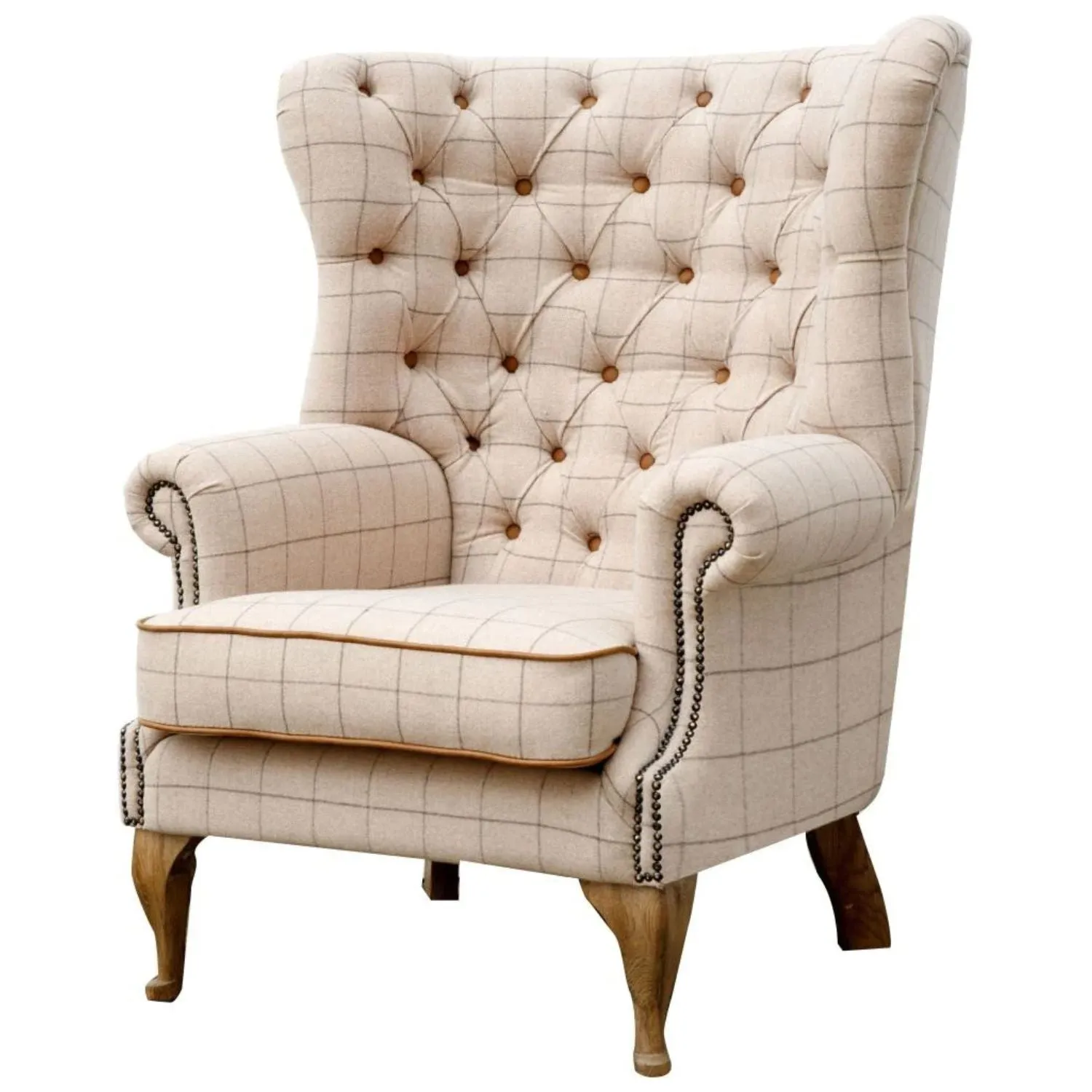 Kettle Home Wrap Around Leather & Wool Wing Chair