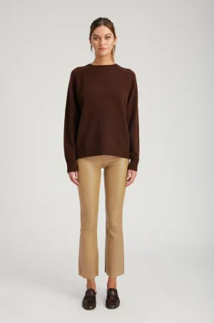 Khaki Leather Ankle Flare