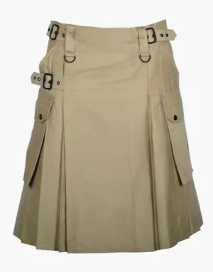KHAKI UTILITY KILT FOR MEN INCLUDING SLANT POCKETS