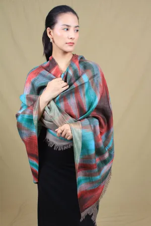 Khayree Reversible Metallic Multi Coloured Ikat Cashmere Shawl