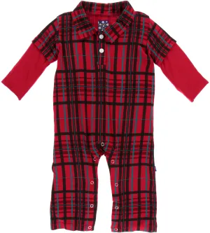 KicKee Pants Christmas Plaid L/S Double Layer Polo Romper