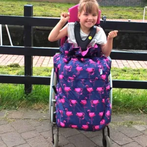 Kids Fleece-Lined Wheelchair Cosy - NAVY FLAMINGO
