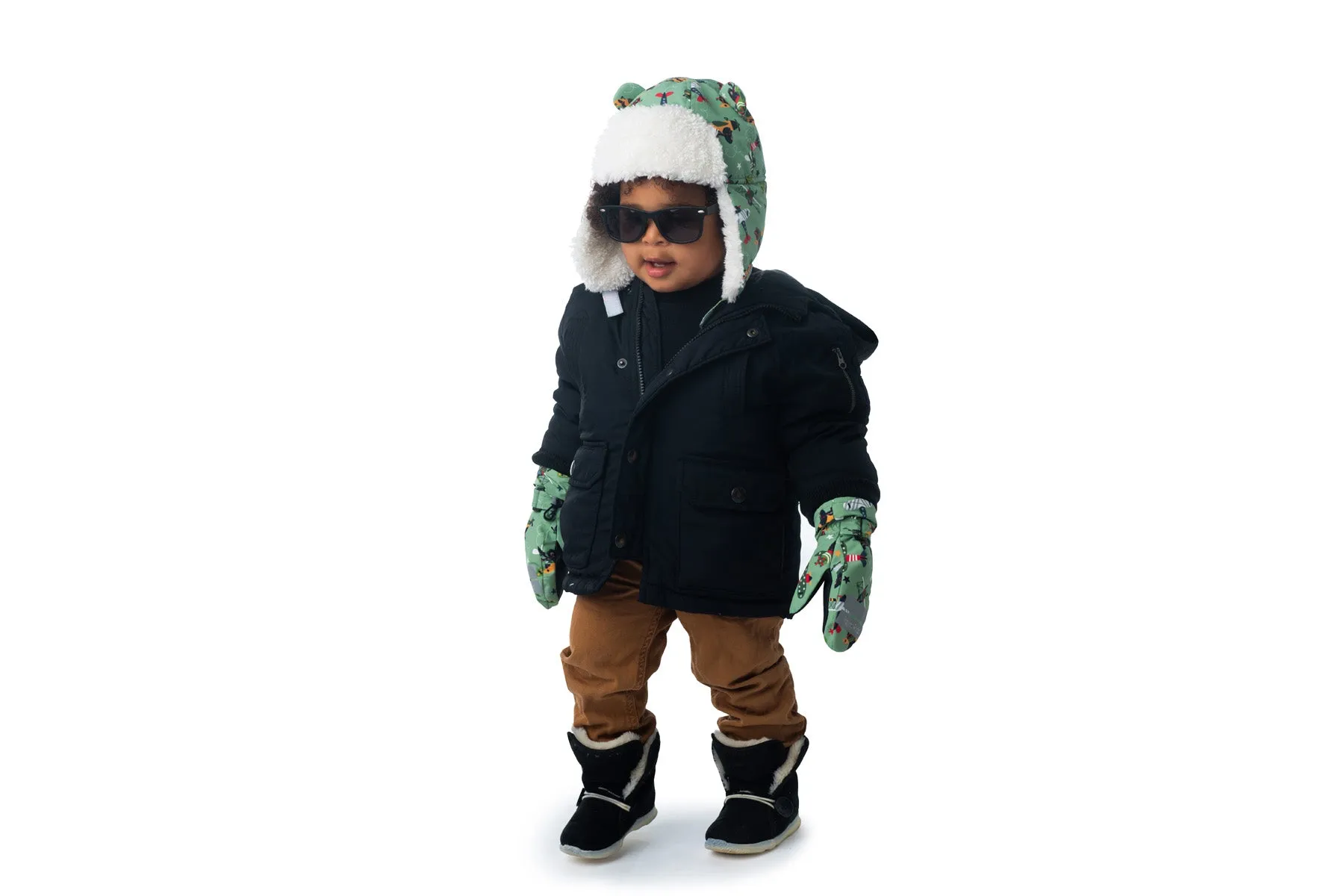 Kids Water Repellent Ski Mittens - Black Bear