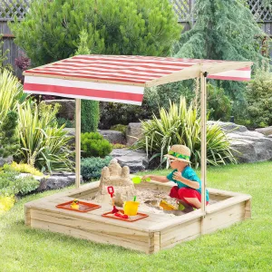 Kids Wooden Sand Pit with Adjustable Canopy Cover