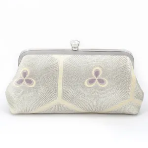 Kikko Hexagon and Stylized Pine Clutch Bag in Silver and Lilac | Upcycled from vintage Japanese Obi