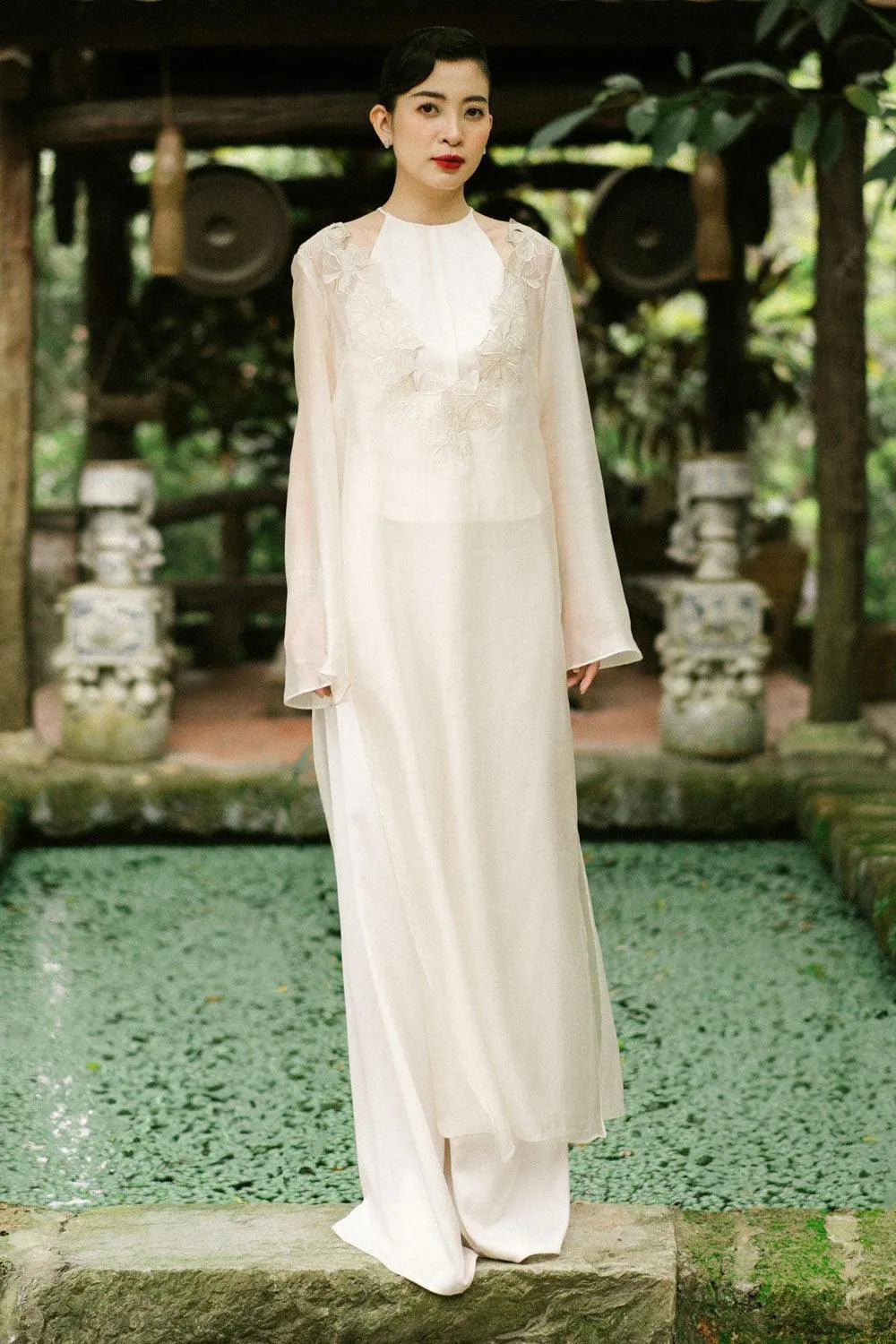 Kim Chi Straight Wide Leg Silk Floor Length Pants