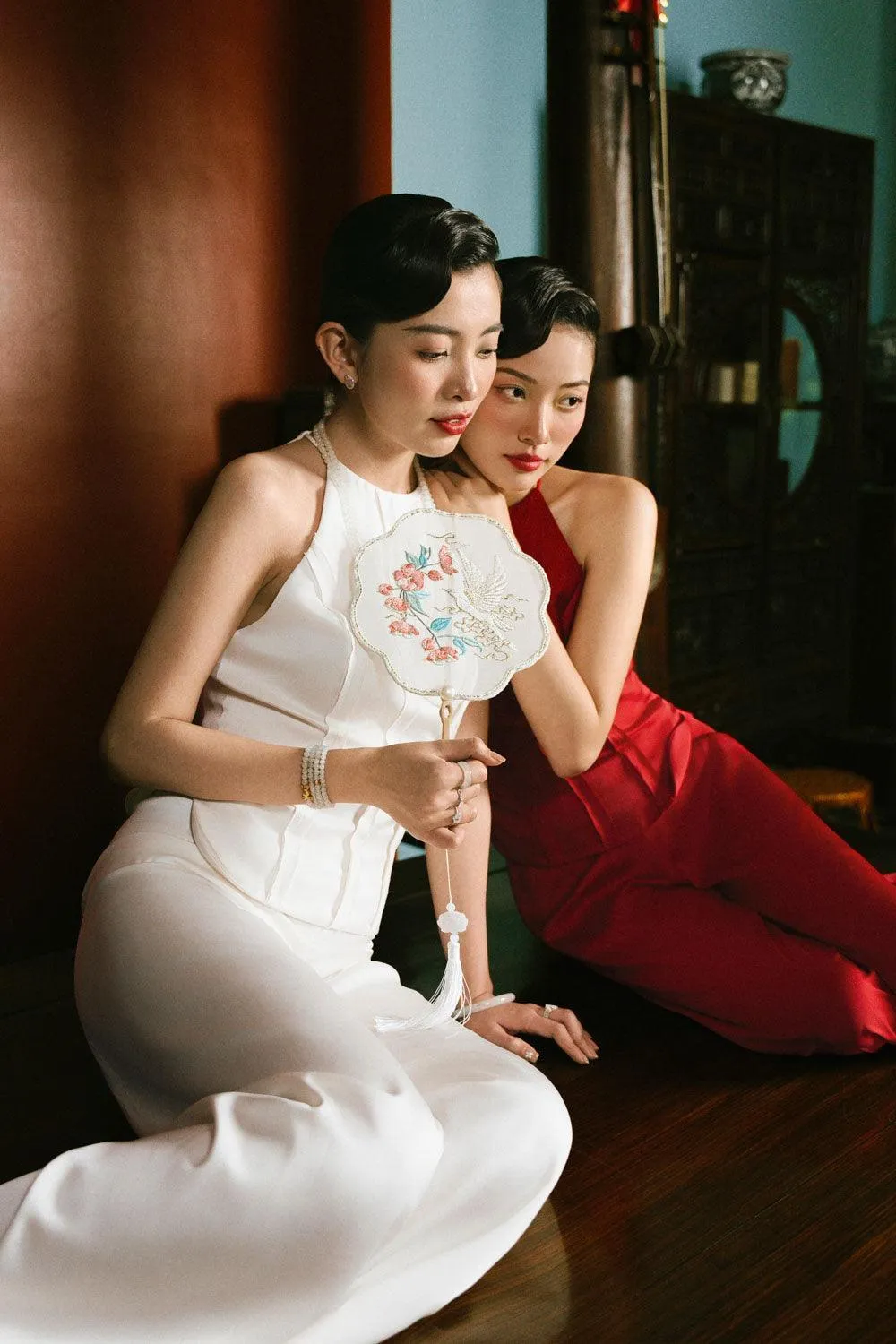 Kim Chi Straight Wide Leg Silk Floor Length Pants