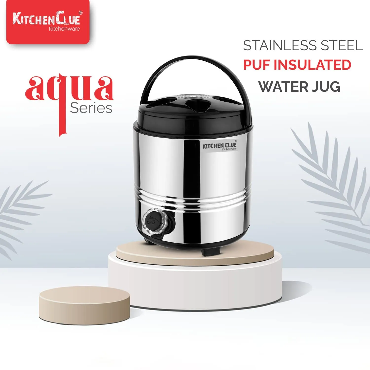 KITCHEN CLUE Insulated Water Dispenser For Office Home Kitchen, 3 Liter, Silver, Double Walled Stainless Steel I Hot And Cold Water Jug With Sturdy Handle I BPA free I Steel Office Water Jug/Dispenser