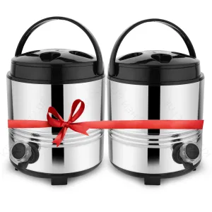 Kitchen Clue Stainless Steel Hot and Cold Water Jug 5 Liter (Pack of 2) PUF Insulated Water Containers with Easy to Carry Handle, Steel Water Dispenser/Camper for Home Office Kitchen