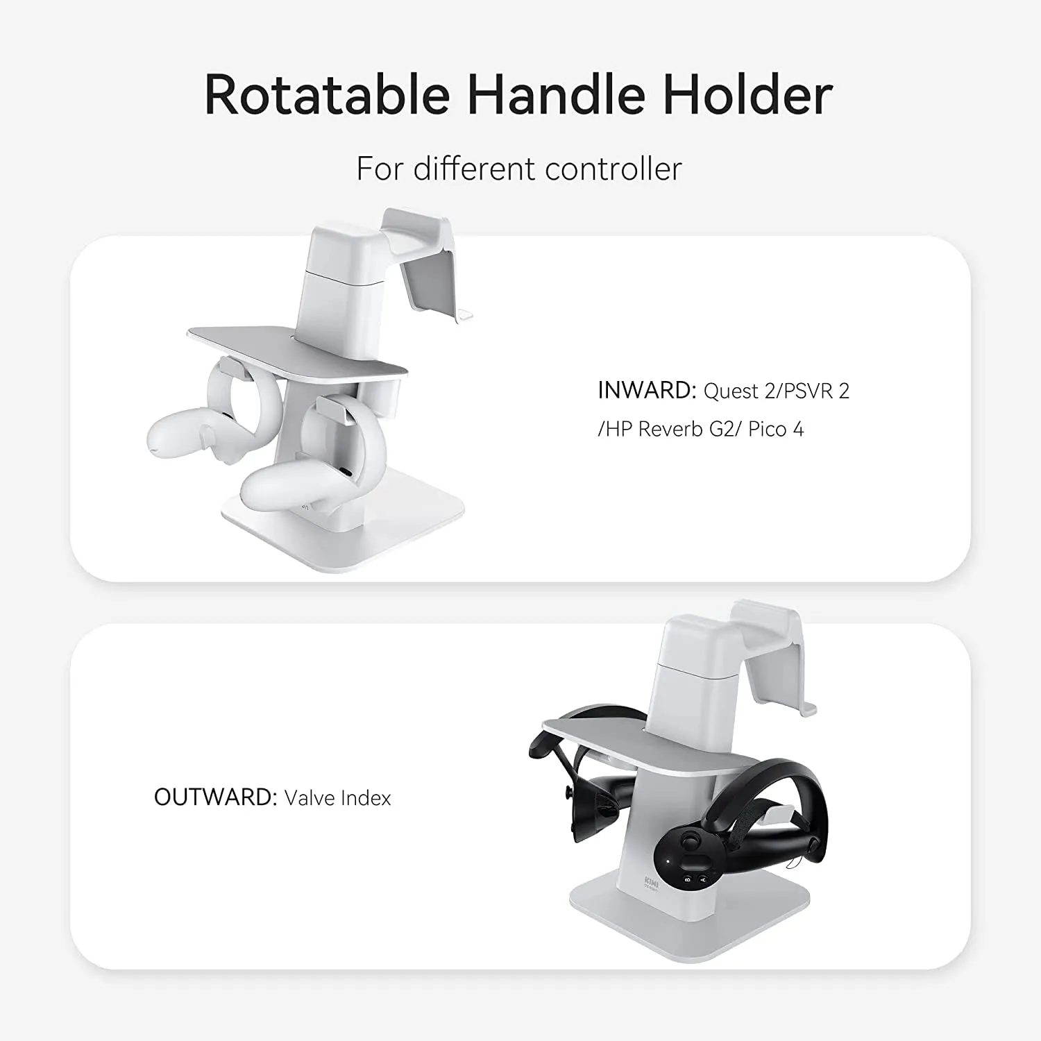 KIWI Design Upgraded VR Stand Compatible with Quest 2 /Quest/Psvr 2 /Rift S/Valve Index/Hp Reverb G2VR Headset and Touch Controllers, Vr Headset Stand and Controller Holder Mount Station (White)