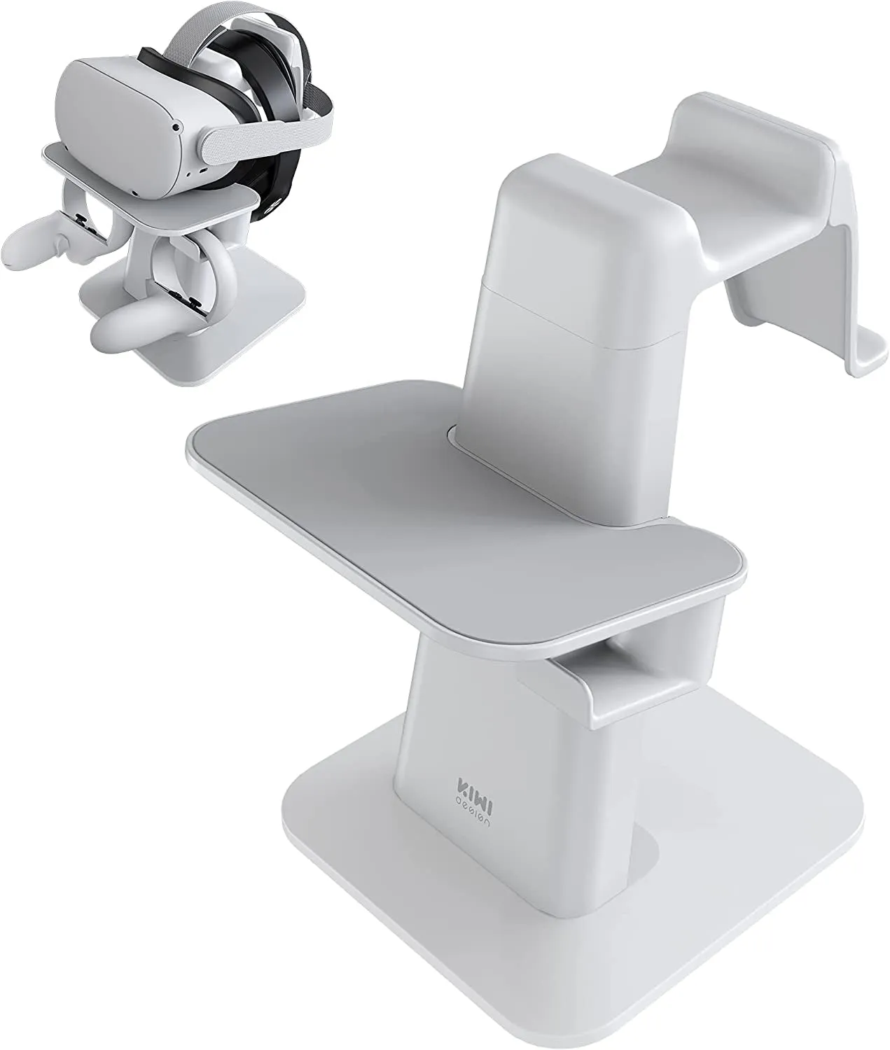 KIWI Design Upgraded VR Stand Compatible with Quest 2 /Quest/Psvr 2 /Rift S/Valve Index/Hp Reverb G2VR Headset and Touch Controllers, Vr Headset Stand and Controller Holder Mount Station (White)