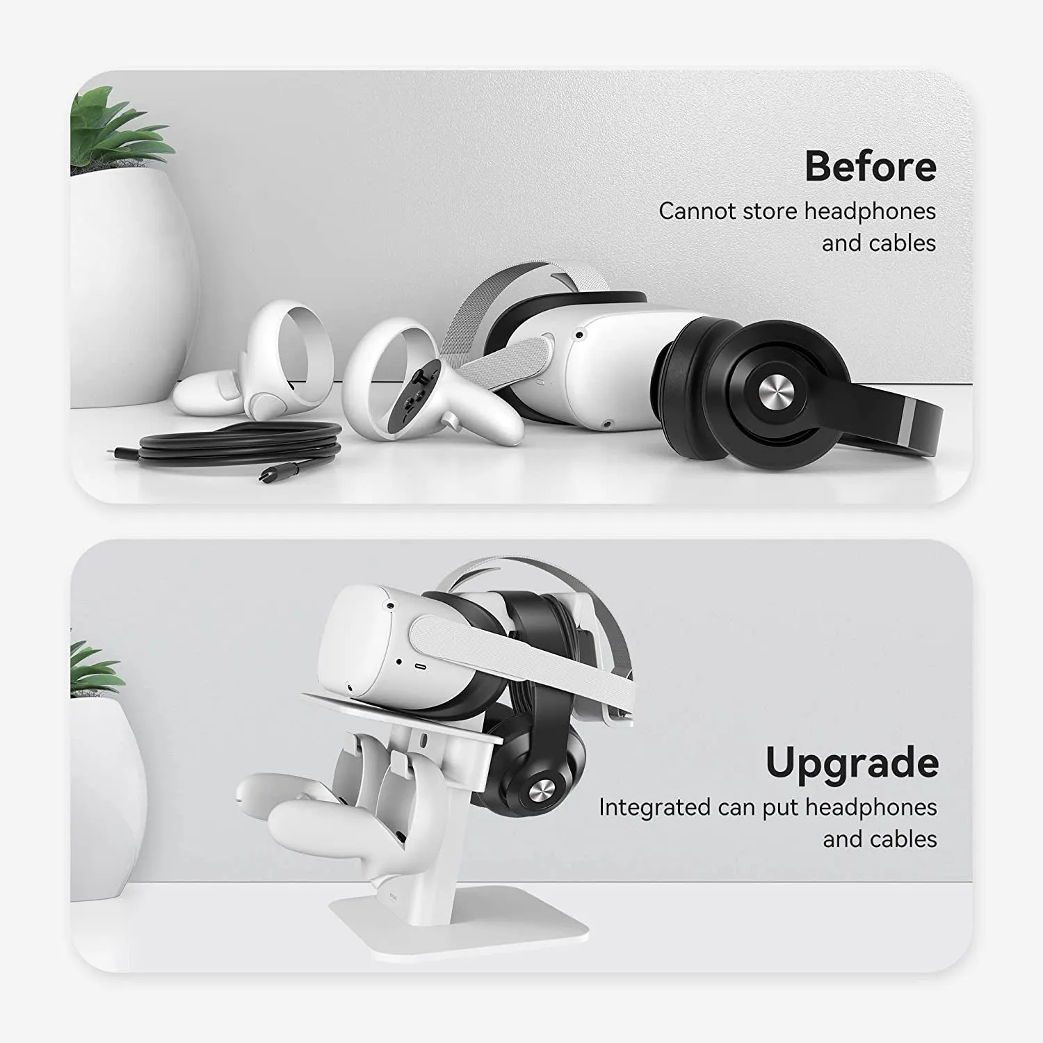 KIWI Design Upgraded VR Stand Compatible with Quest 2 /Quest/Psvr 2 /Rift S/Valve Index/Hp Reverb G2VR Headset and Touch Controllers, Vr Headset Stand and Controller Holder Mount Station (White)