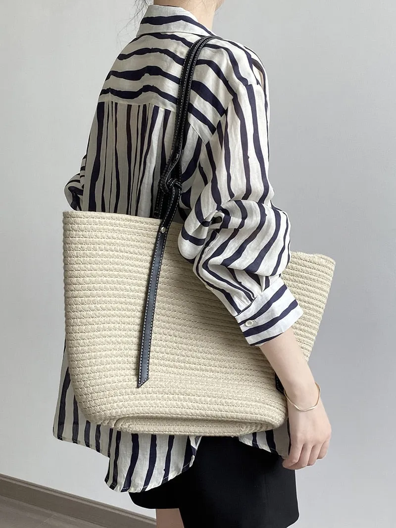 [Korean Style] 2 Colors Linen Striped Long-Sleeve Shirt