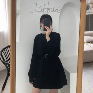 [Korean Style] 7 Color Casual Belted Mini Dress