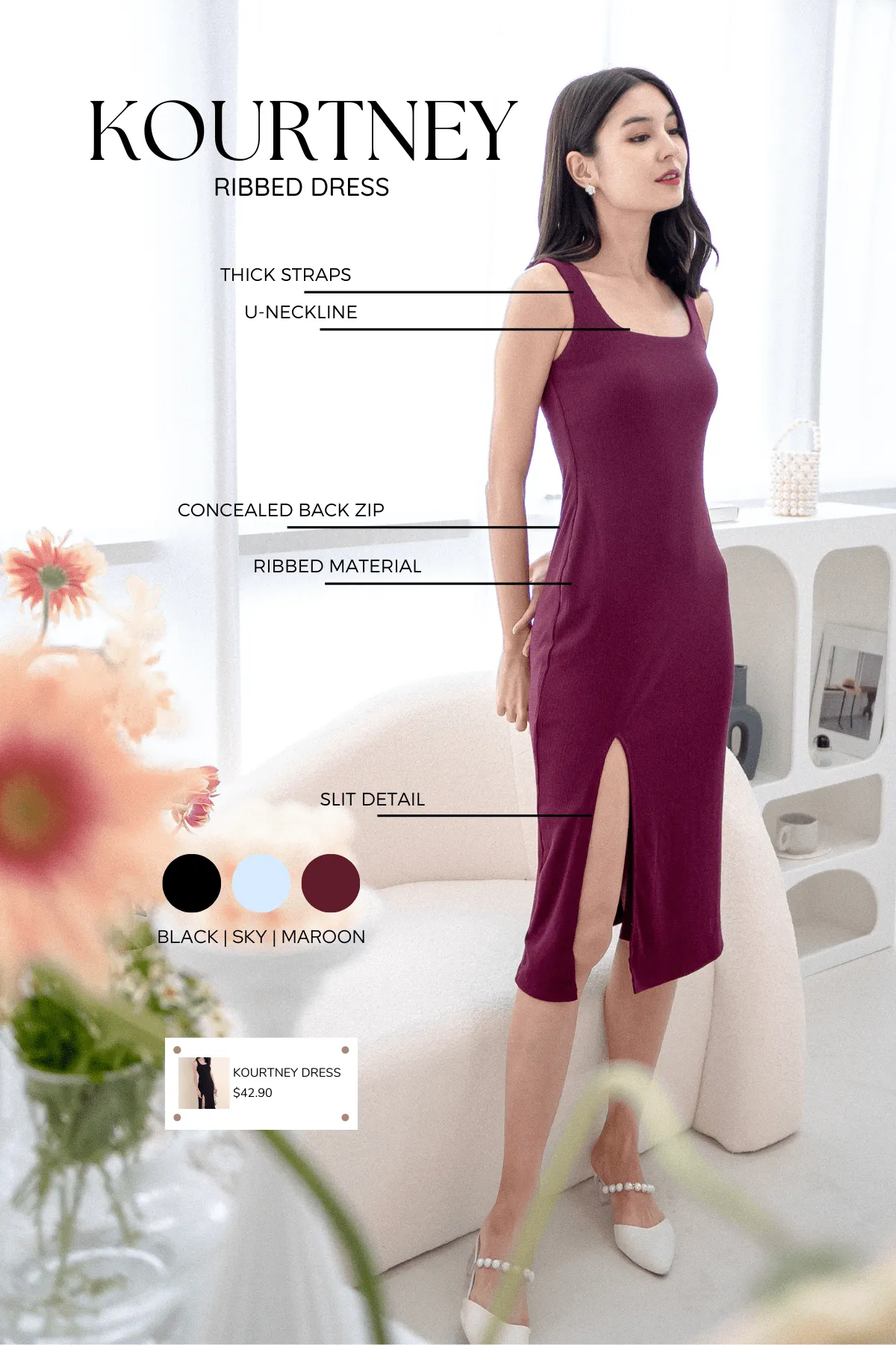 KOURTNEY RIBBED DRESS IN SKY