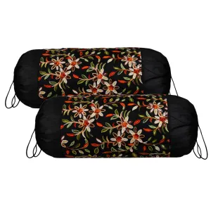 Kuber Industries Bolster Covers | Polyester Bolster Cover Set | Diwan Bolster Cover Set | Bolster Pillow Cover | Embroidery Design Masand Cover | 16x32 Inch | Pack of 2 | Black