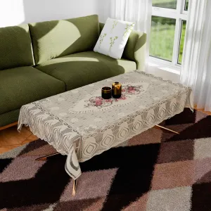 Kuber Industries Center Table Cover | Cotton Table Cloth Cover | 4-Seater Table Cloth | Glory Table Cover | Table Protector | Table Cover for Center Table | 40x60 Inch | CTC | Cream & Pink