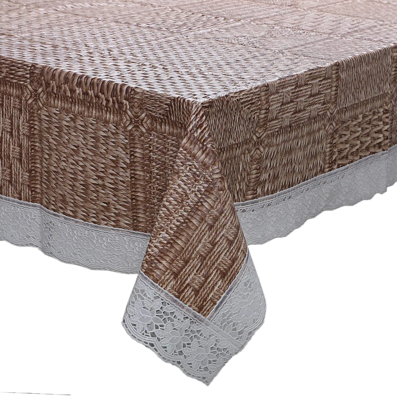 Kuber Industries Dining Table Cover 6 Seater|Water Proof Plastic Table Cover|Heat Resistant (Light Brown)