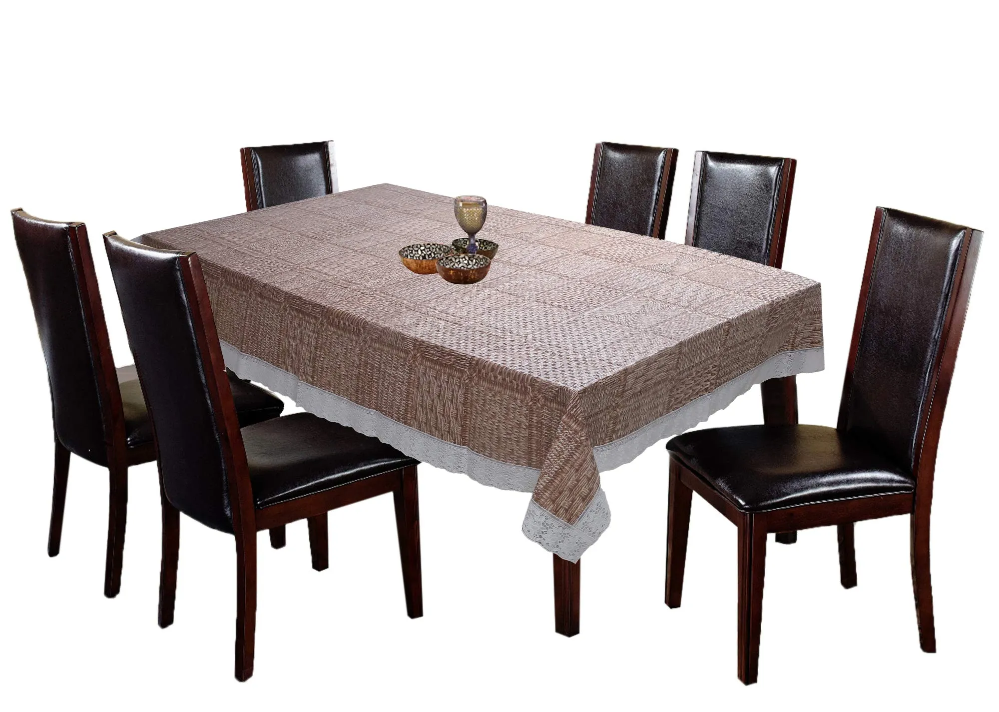 Kuber Industries Dining Table Cover 6 Seater|Water Proof Plastic Table Cover|Heat Resistant (Light Brown)